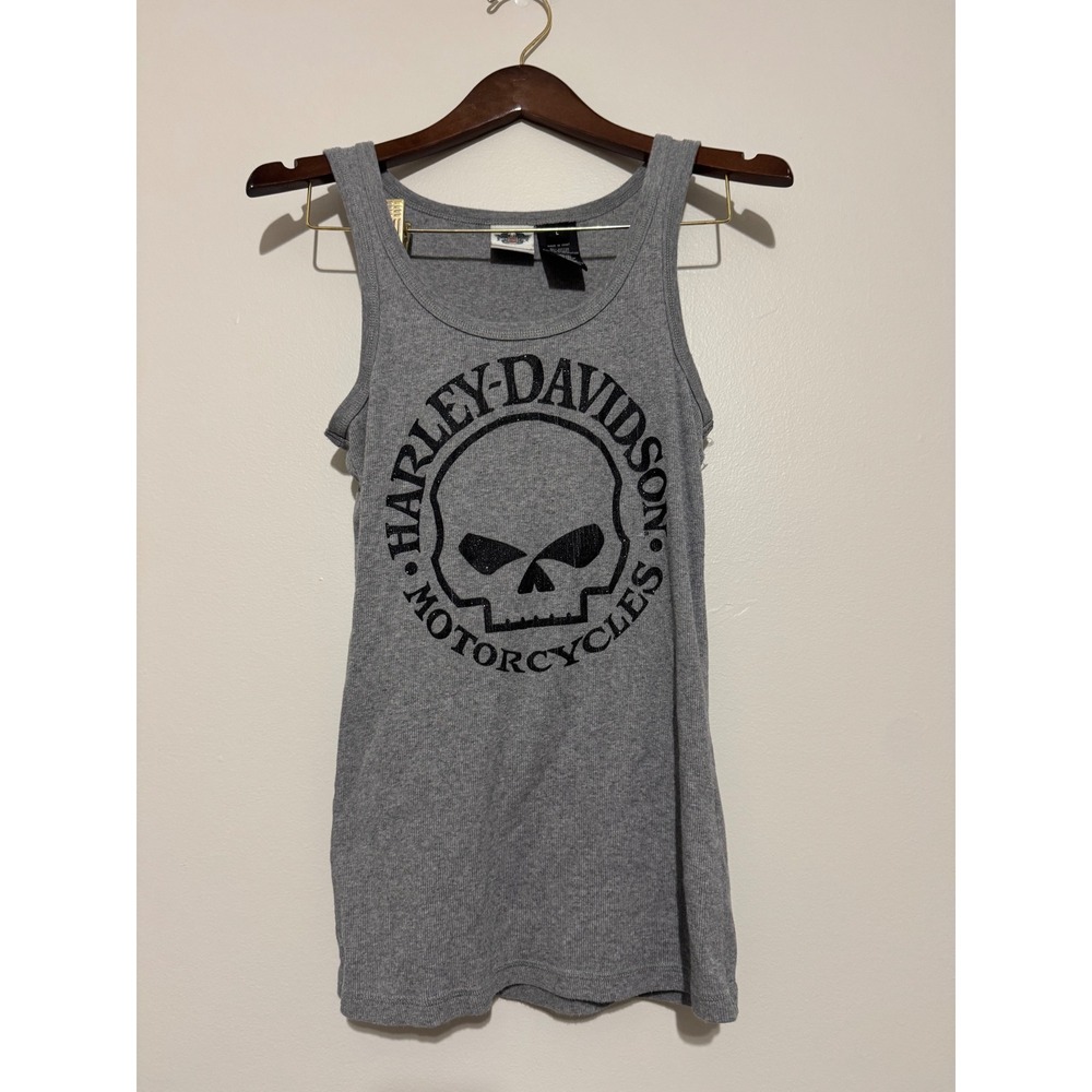 Harley-Davidson Womens Gray Ribbed Willie G Skull Graphic Tank Top Large